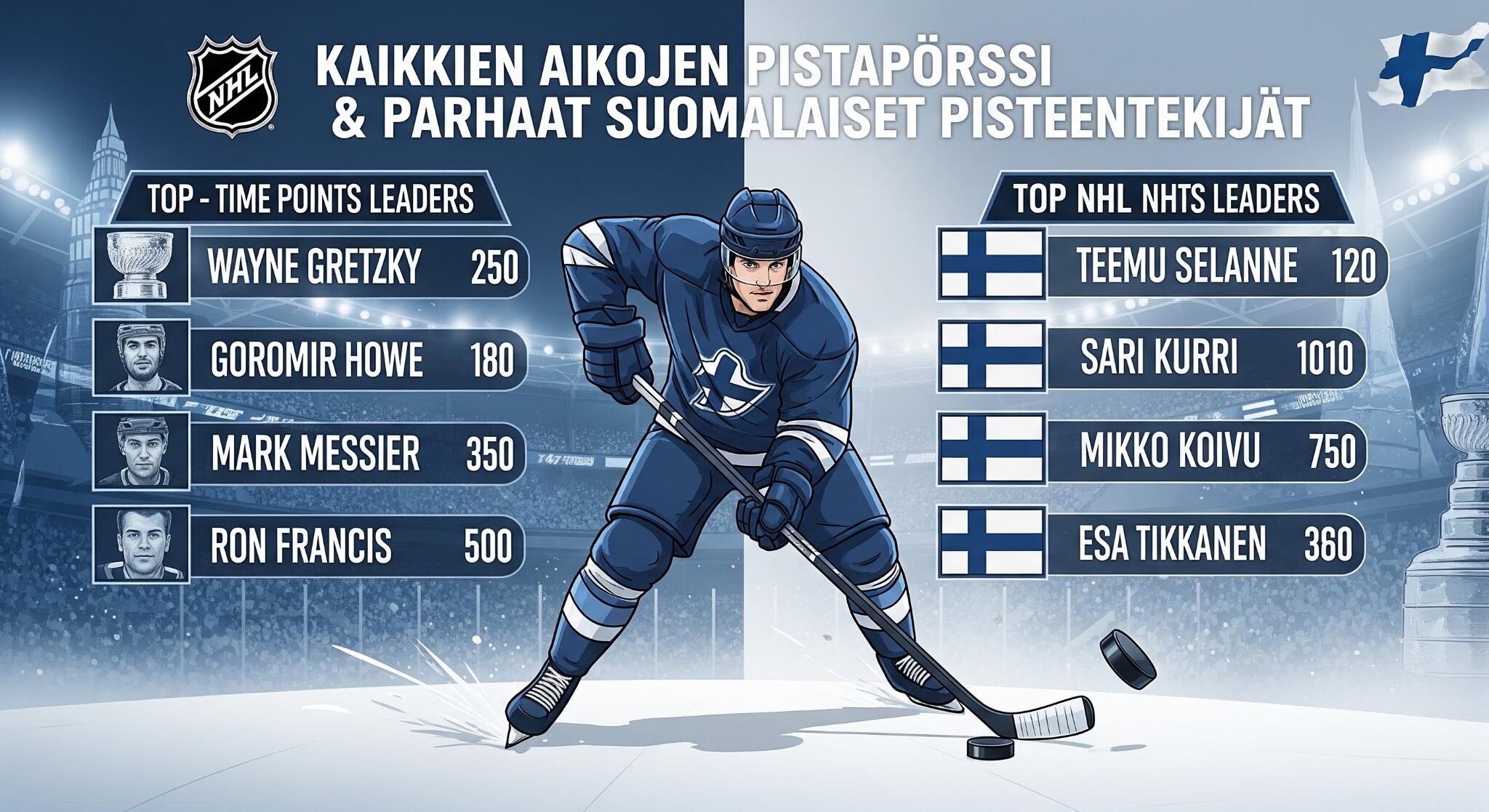 NHL kaikkien aikojen pistepörssi ja parhaat suomalaiset pisteentekijät